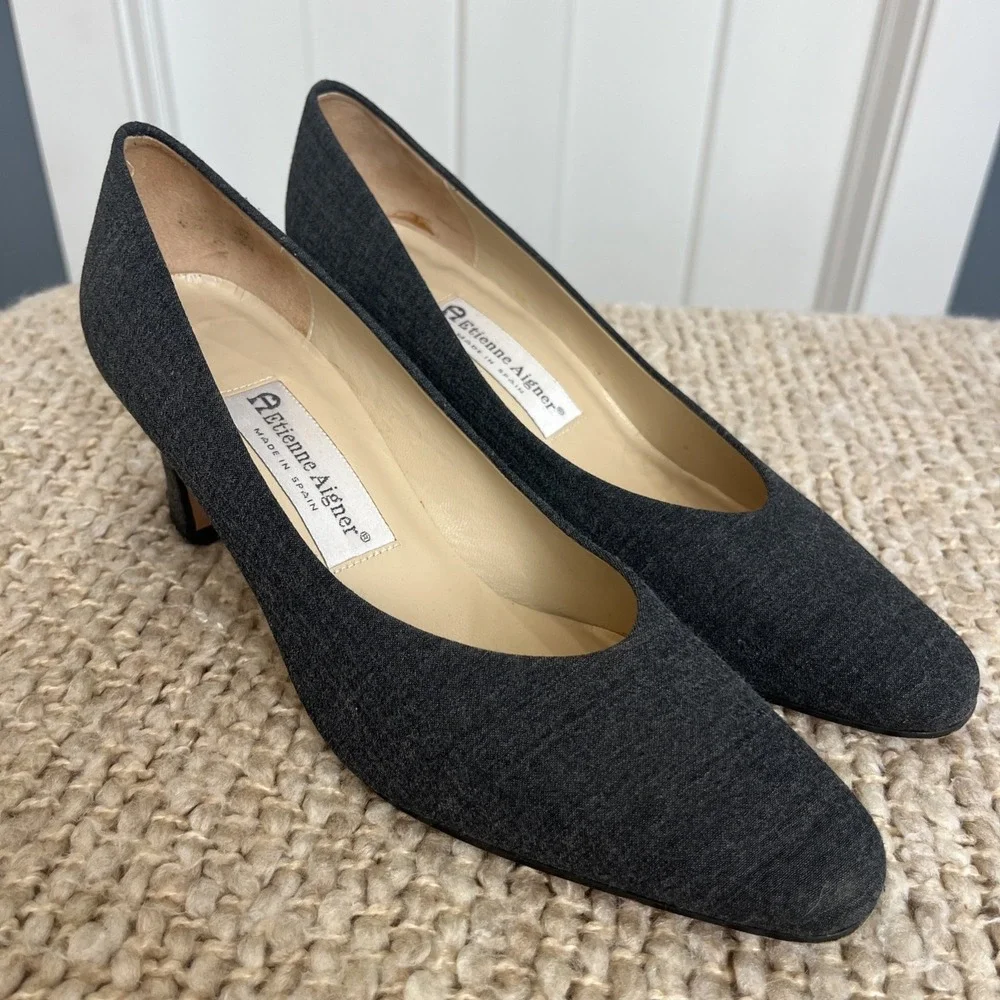 Etienne Aigner Women's‎ Gray Charcoal Taylor Shoes Pumps Block Heels Size 7.5 M